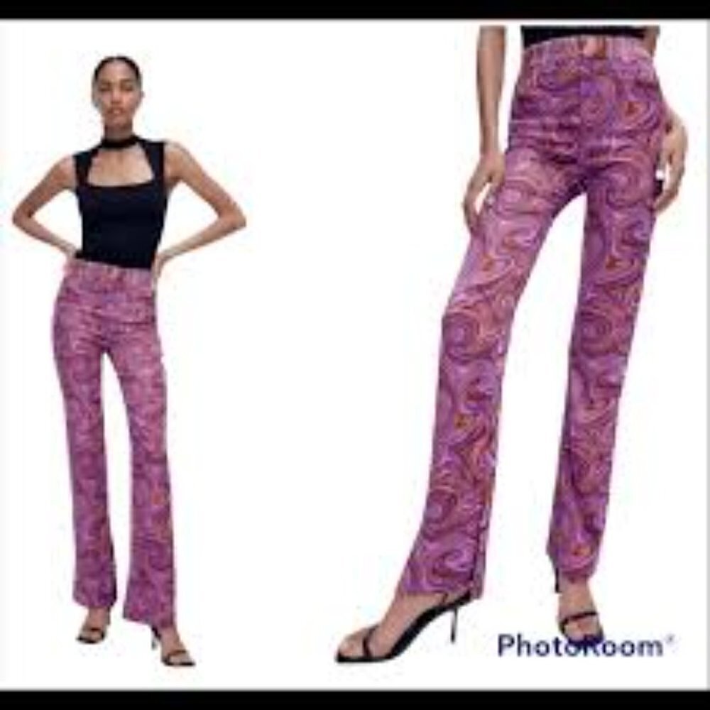 ZARA printed flare high waisted pant Size small